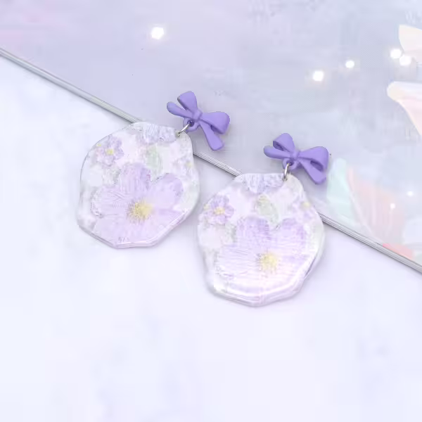 紫花蝴蝶結&times;U型耳夾