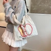 蘋果印花束口袋×肩背包×白色-第3張