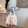 蘋果印花束口袋×肩背包×白色-第4張
