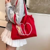 蘋果印花束口袋×肩背包×紅色-第4張