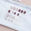 摩卡暈染白底金線亮面×穿戴式手指甲片×二十四入-第1張
