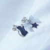 炫藍貓咪蝴蝶結星星×不對稱蚊香盤U型耳夾-第1張