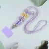 粗麻辮小花朵×手機斜背雙勾掛繩×紫黃-第1張