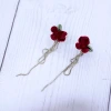 紅絲絨梔子花鍊條×後掛式吊墜耳環-第1張