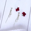 紅絲絨梔子花鍊條×後掛式吊墜耳環-第3張