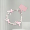 芭蕾風蝴蝶結珍珠&times;雙層手機腕帶掛繩&times;粉色-第6張