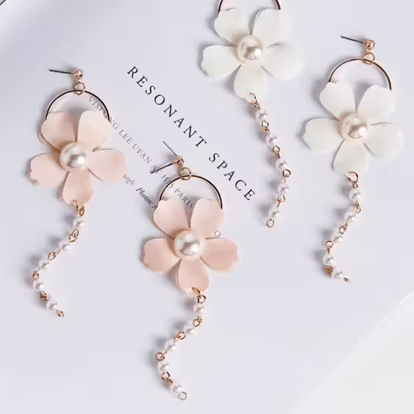 小花珍珠長串×流蘇耳環×嫩粉-第2張