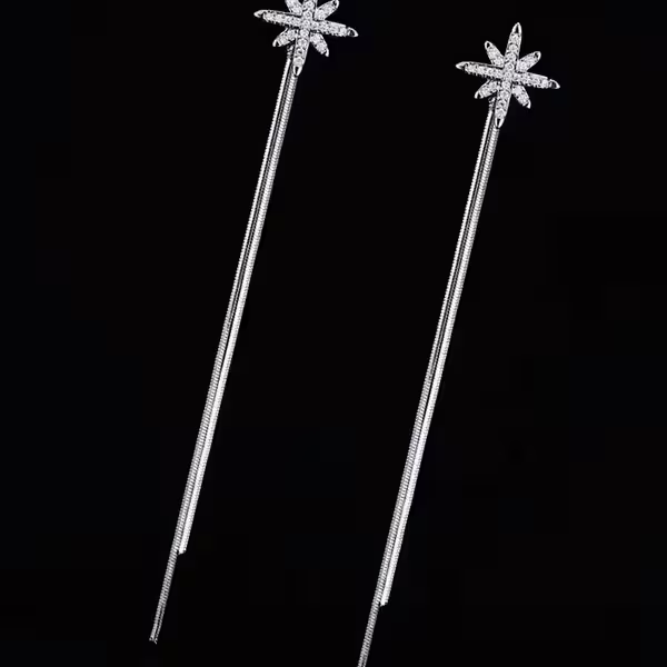 925銀針&times;光芒之星&times;後掛式流蘇耳針-第3張