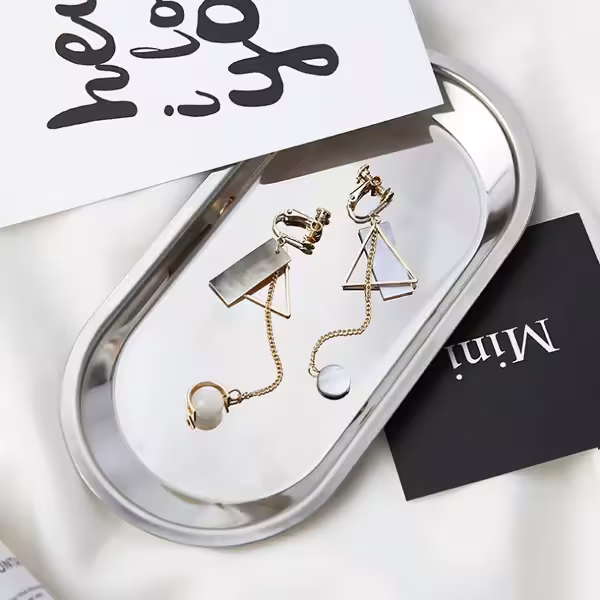 三角貝紋琉璃圓珠&times;流蘇螺旋耳夾-第4張