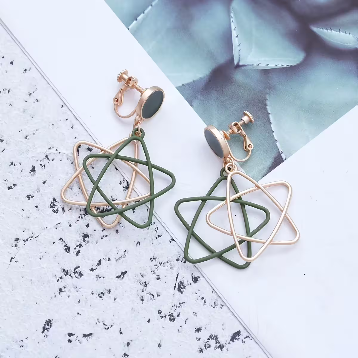 墨金雙層線條星星×螺旋耳夾-第4張