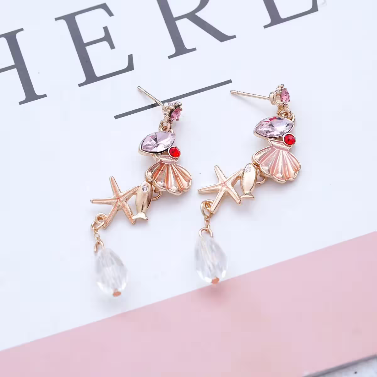 小魚海星貝殼&times;吊墜耳環-第1張