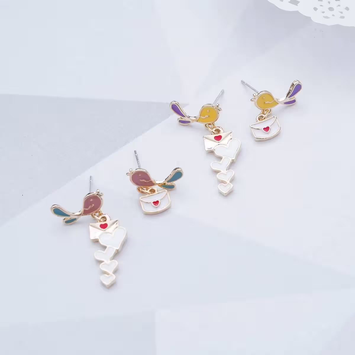 捎來幸福的送信鳥×不對稱吊墜耳環×共二色-第2張