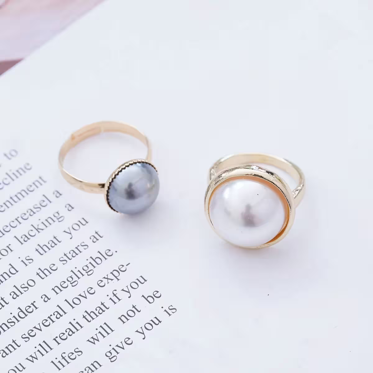 冷淡系大小珍珠&times;二套件開口戒指-第1張