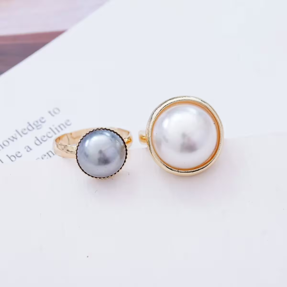 冷淡系大小珍珠&times;二套件開口戒指-第4張