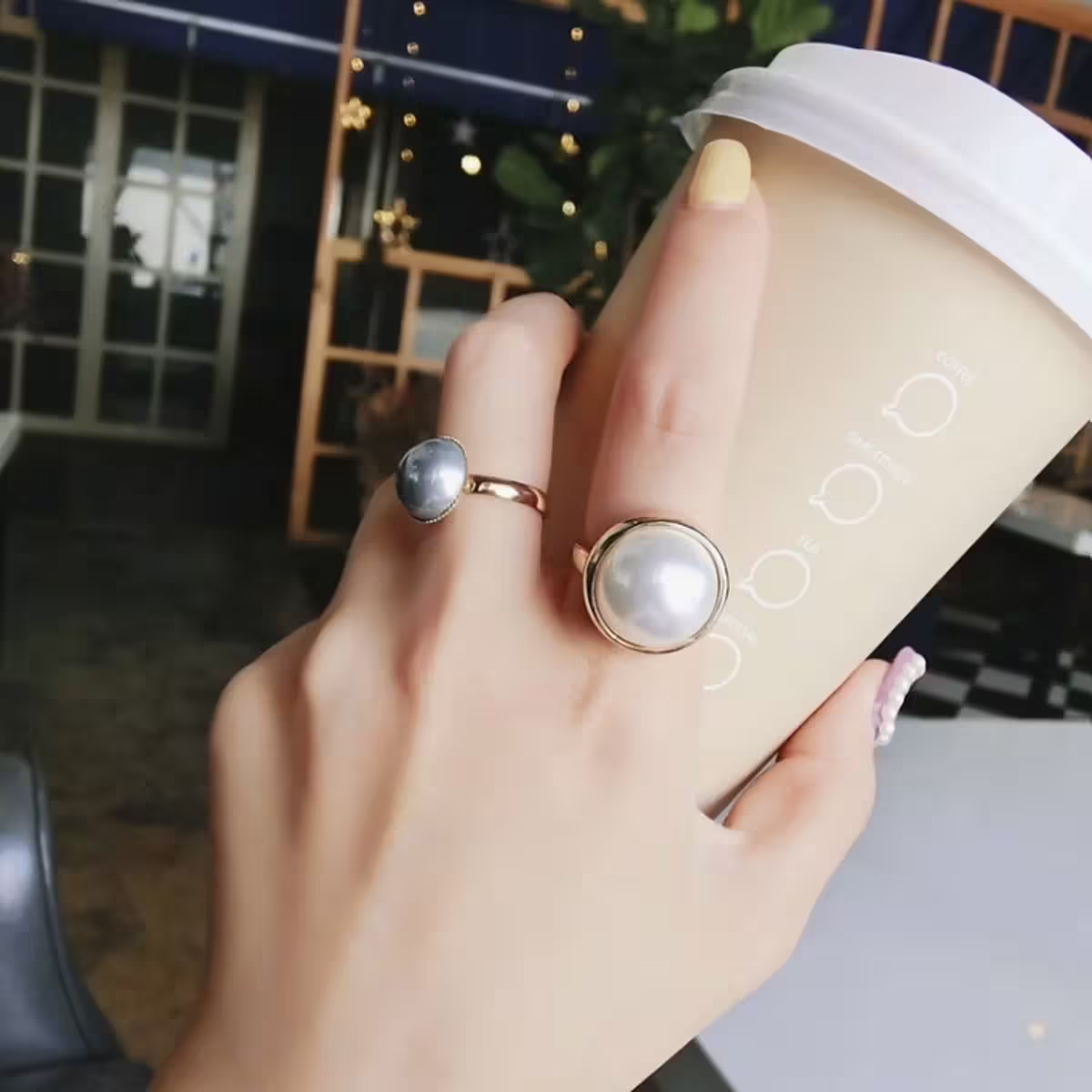 冷淡系大小珍珠&times;二套件開口戒指-第2張