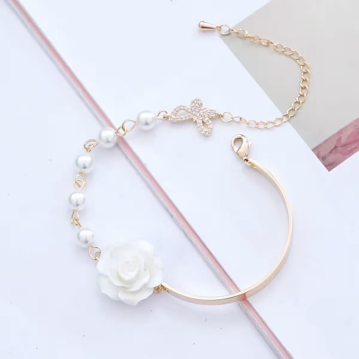 法式白玫瑰晶鑽蝴蝶&times;手鍊-第1張