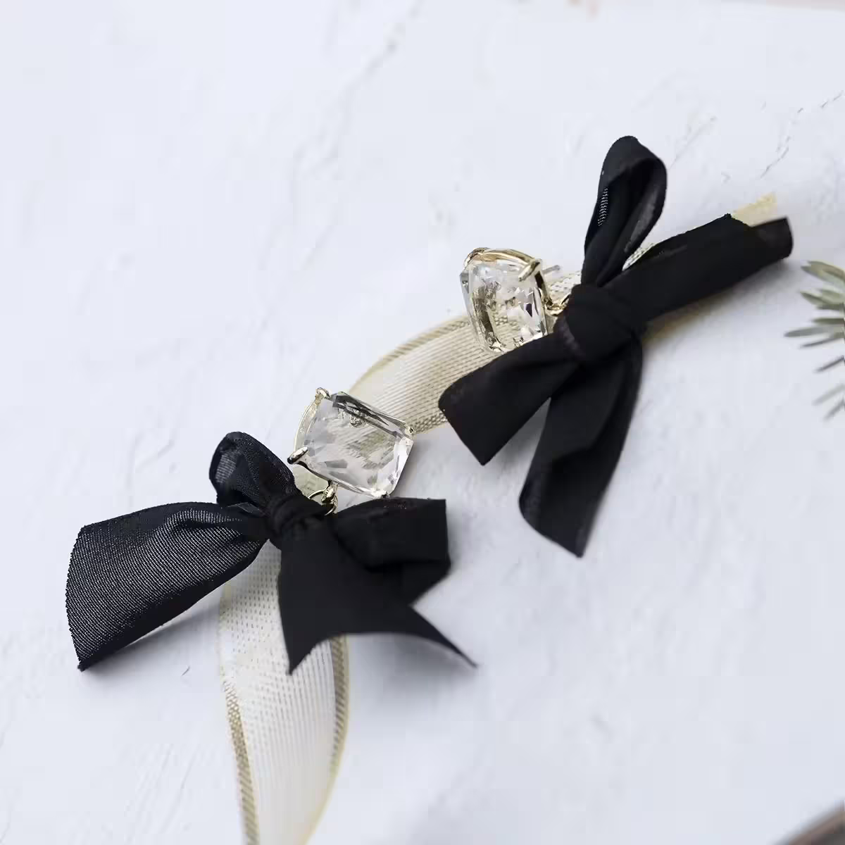 黑緞帶蝴蝶結方晶×吊墜耳環-第6張