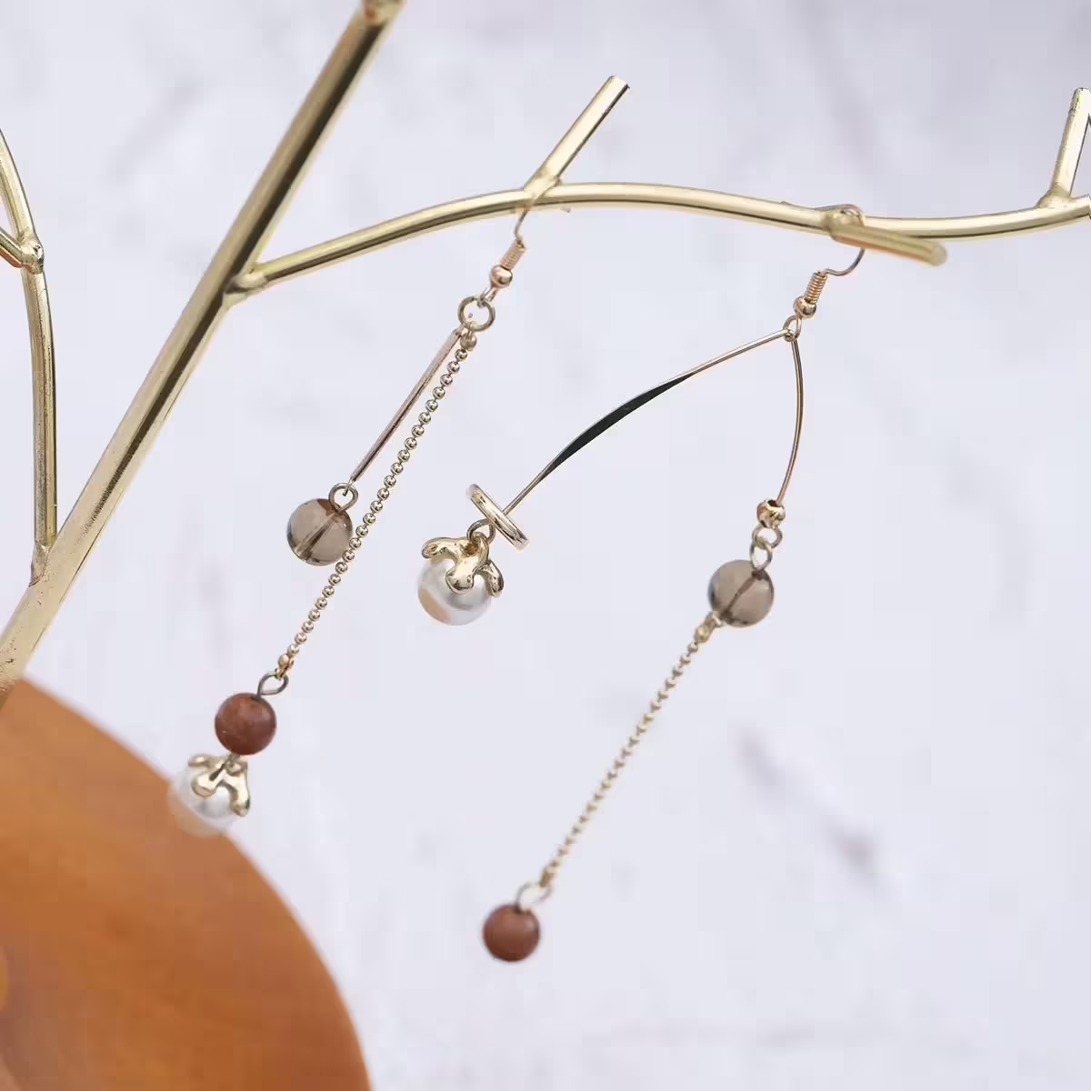 波西米亞平衡串珠&times;不對稱吊墜耳勾-第2張