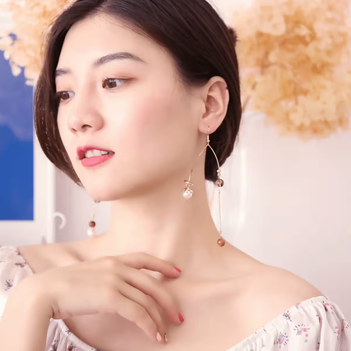 波西米亞平衡串珠&times;不對稱吊墜耳勾-第5張