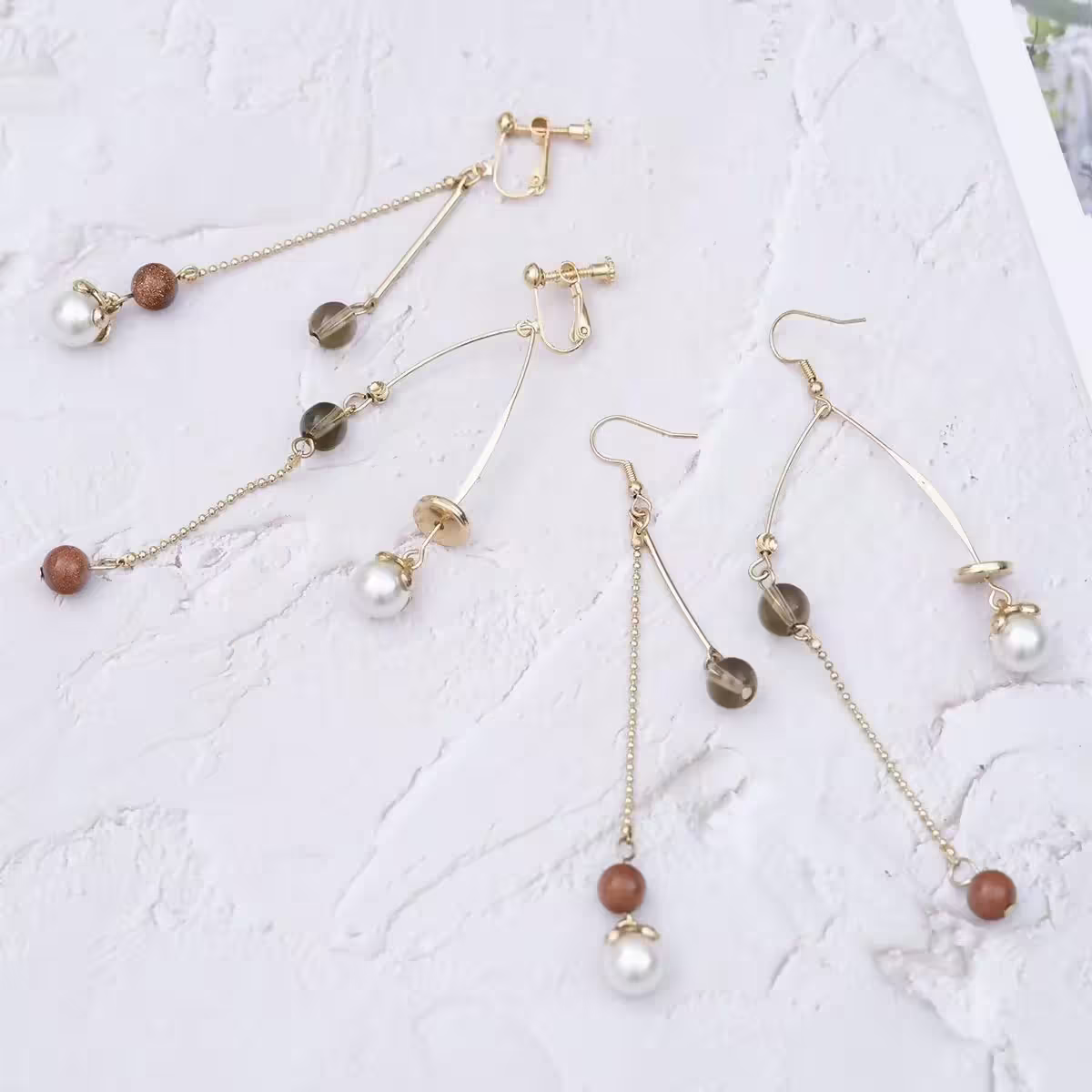 波西米亞平衡串珠&times;不對稱吊墜耳勾-第4張