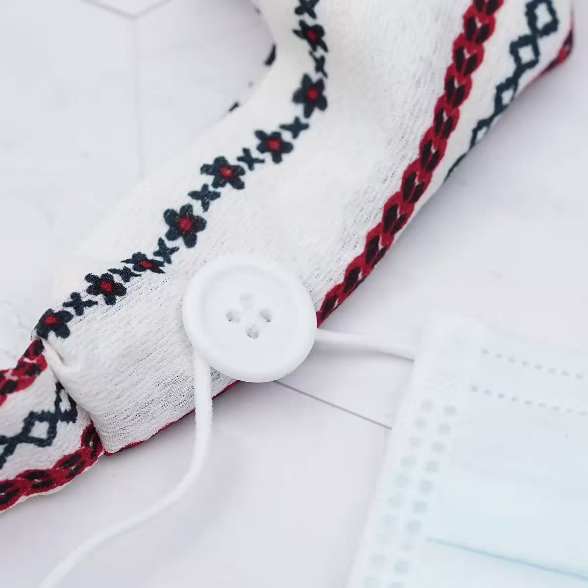 白底條紋雪紡紗×口罩防勒髮帶-第2張