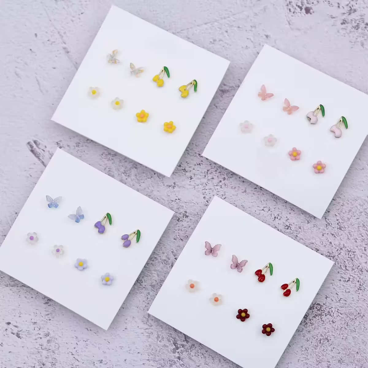 櫻粉&times;繽紛蝴蝶櫻桃小花 &times;四套件耳環組-第5張