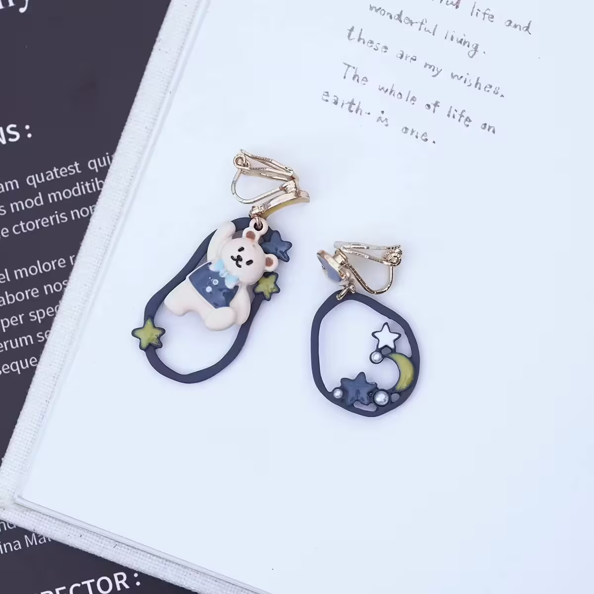 星球飛天小熊×不對稱三角耳夾-第2張