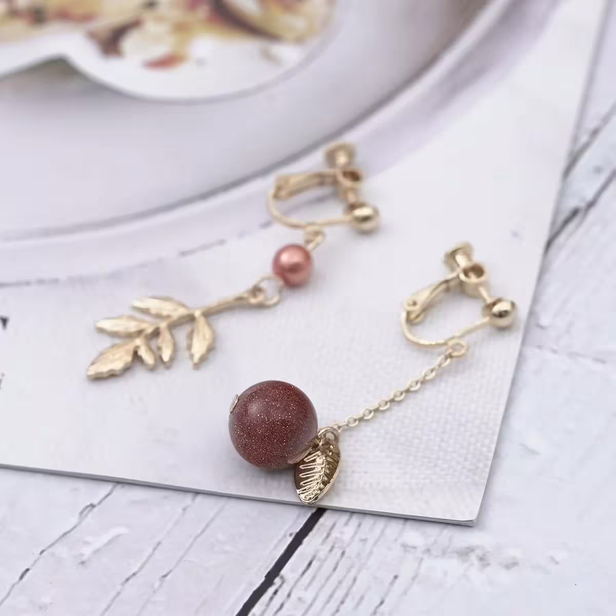 金沙石樹葉×不對稱螺旋耳夾-第3張