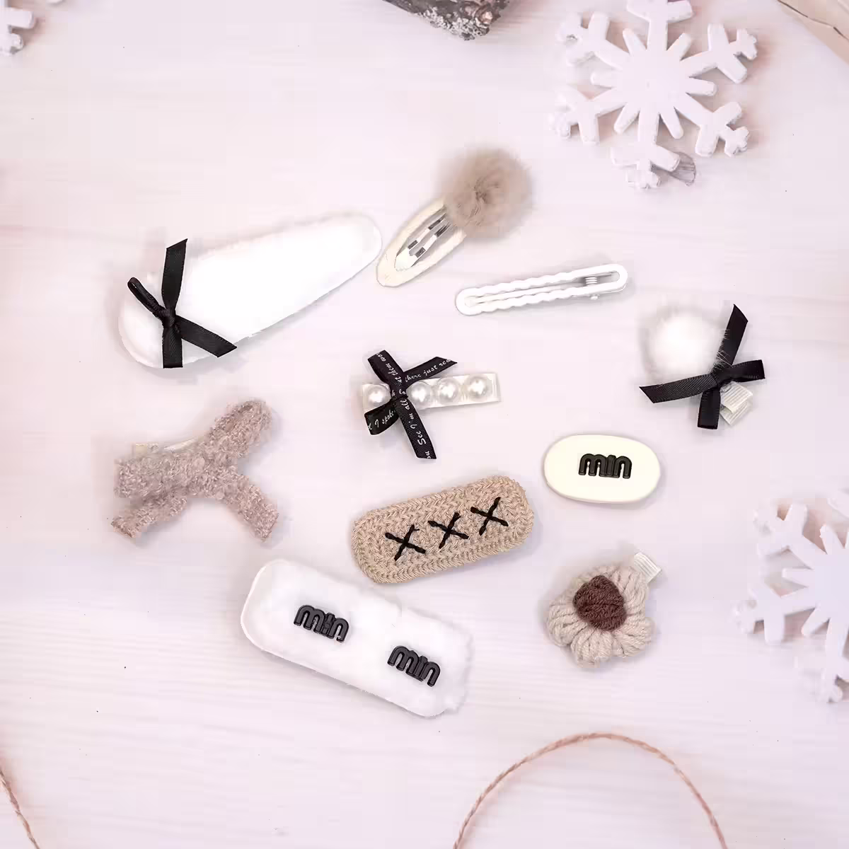 白咖黑領結毛毛×十套件髮夾組-第1張