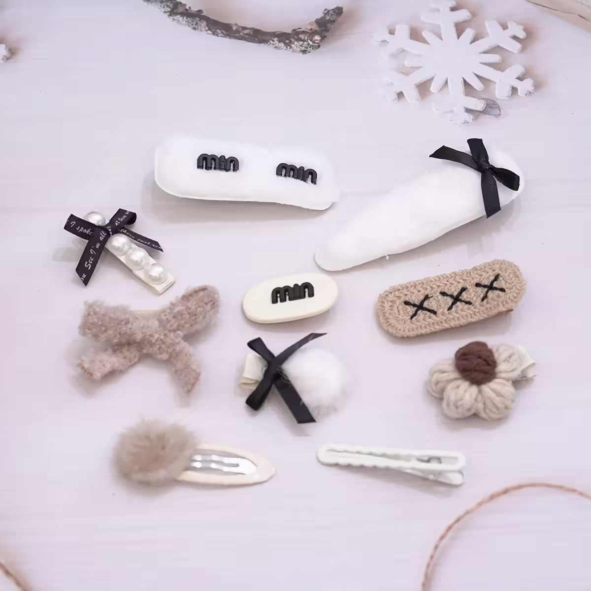 白咖黑領結毛毛×十套件髮夾組-第2張