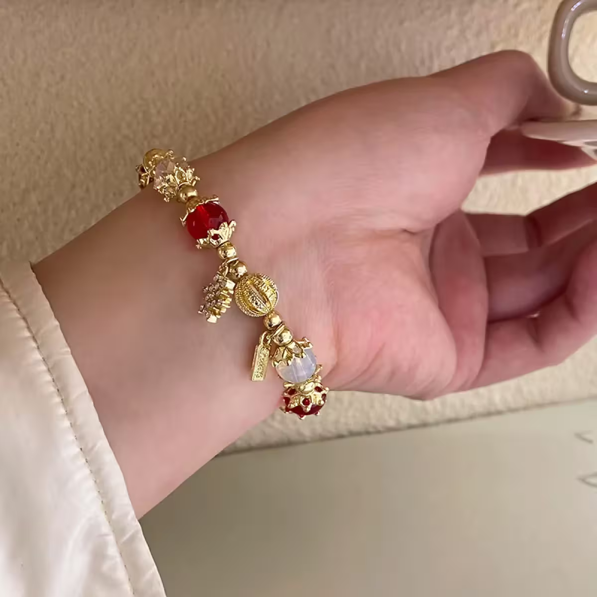 聖誕雪花紅金琉璃&times;固定式串珠手鍊-第6張