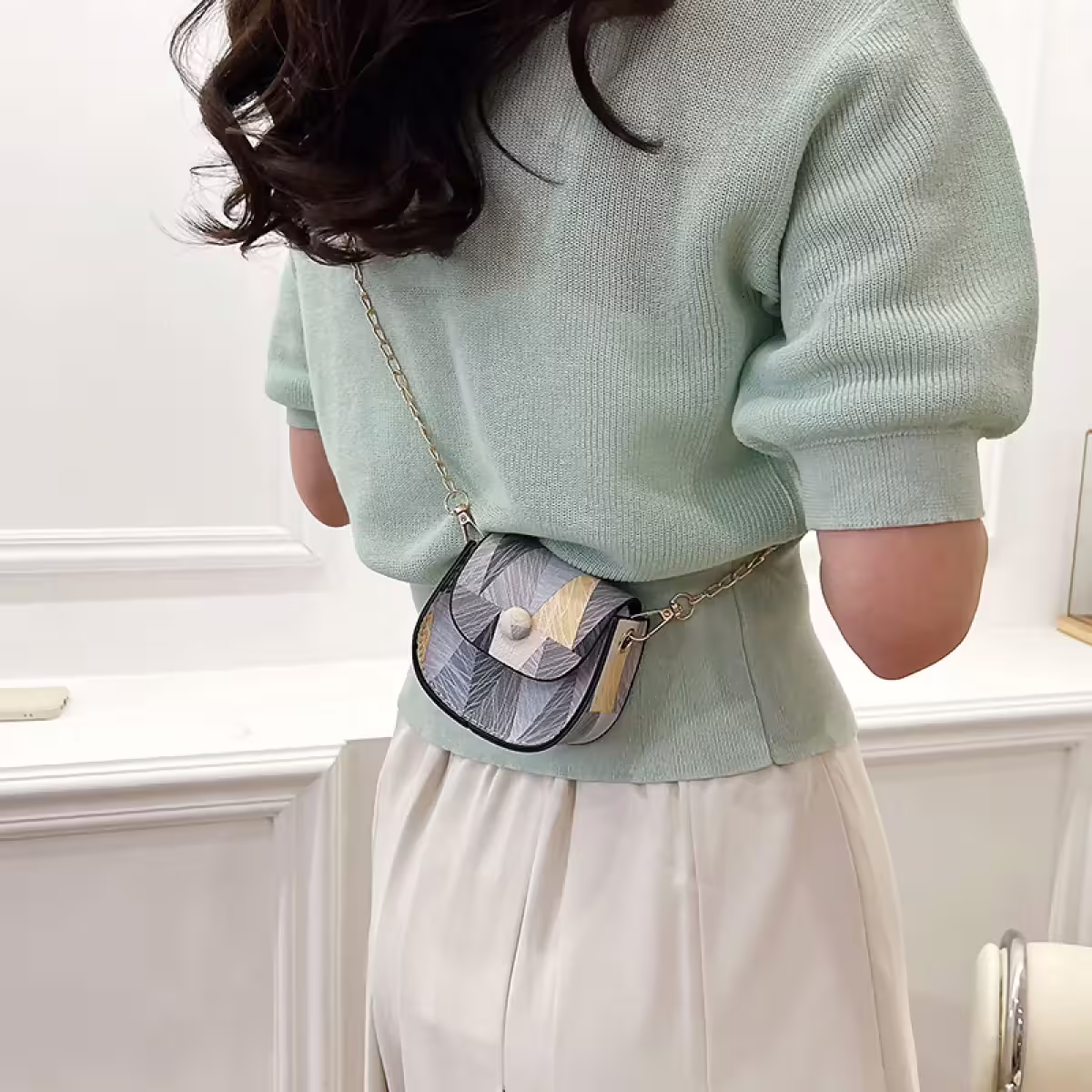 彩繪拼色小廢包&times;鍊條斜背包&times;黑色-第6張