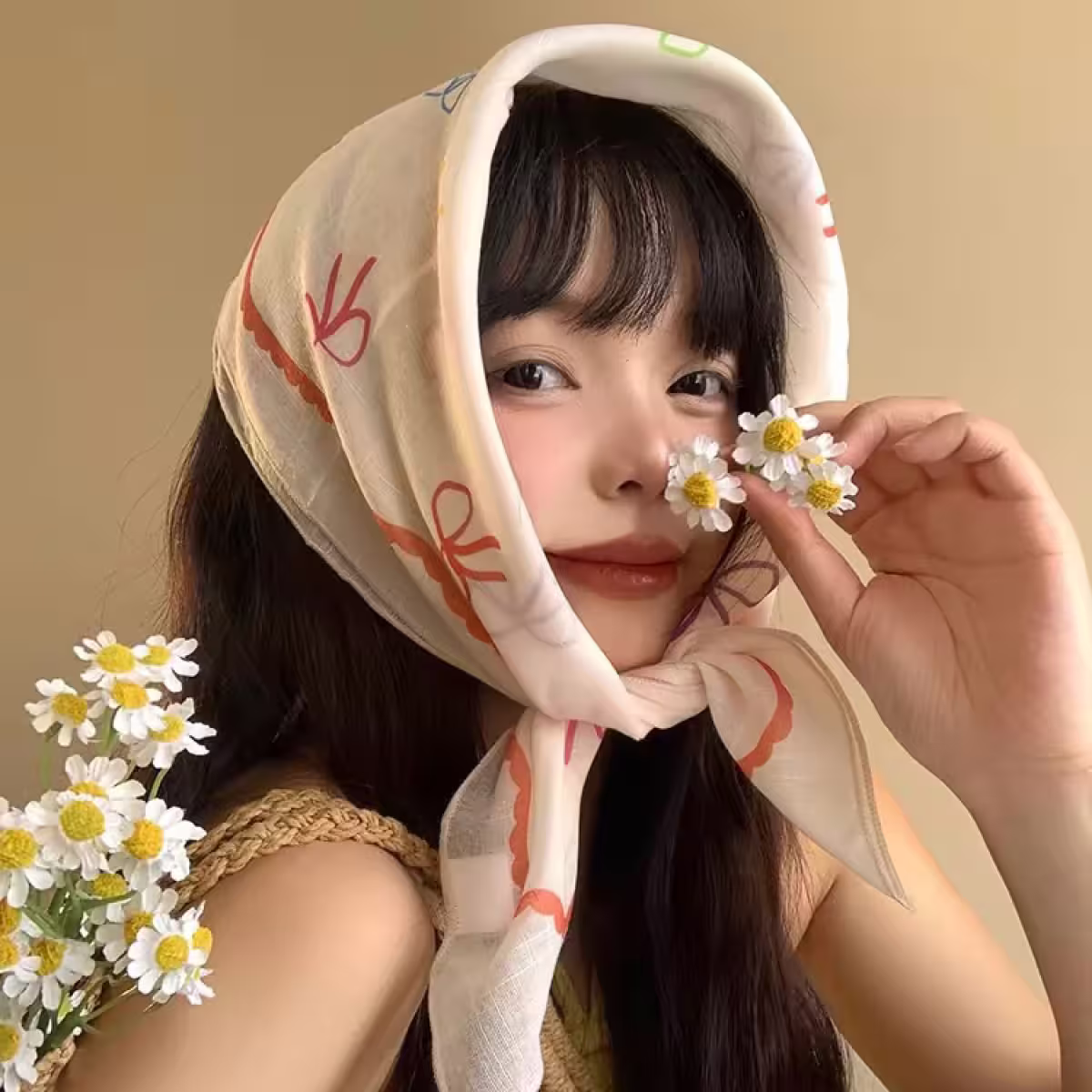 淡橘蝴蝶結×絲巾×四角頭巾-第5張