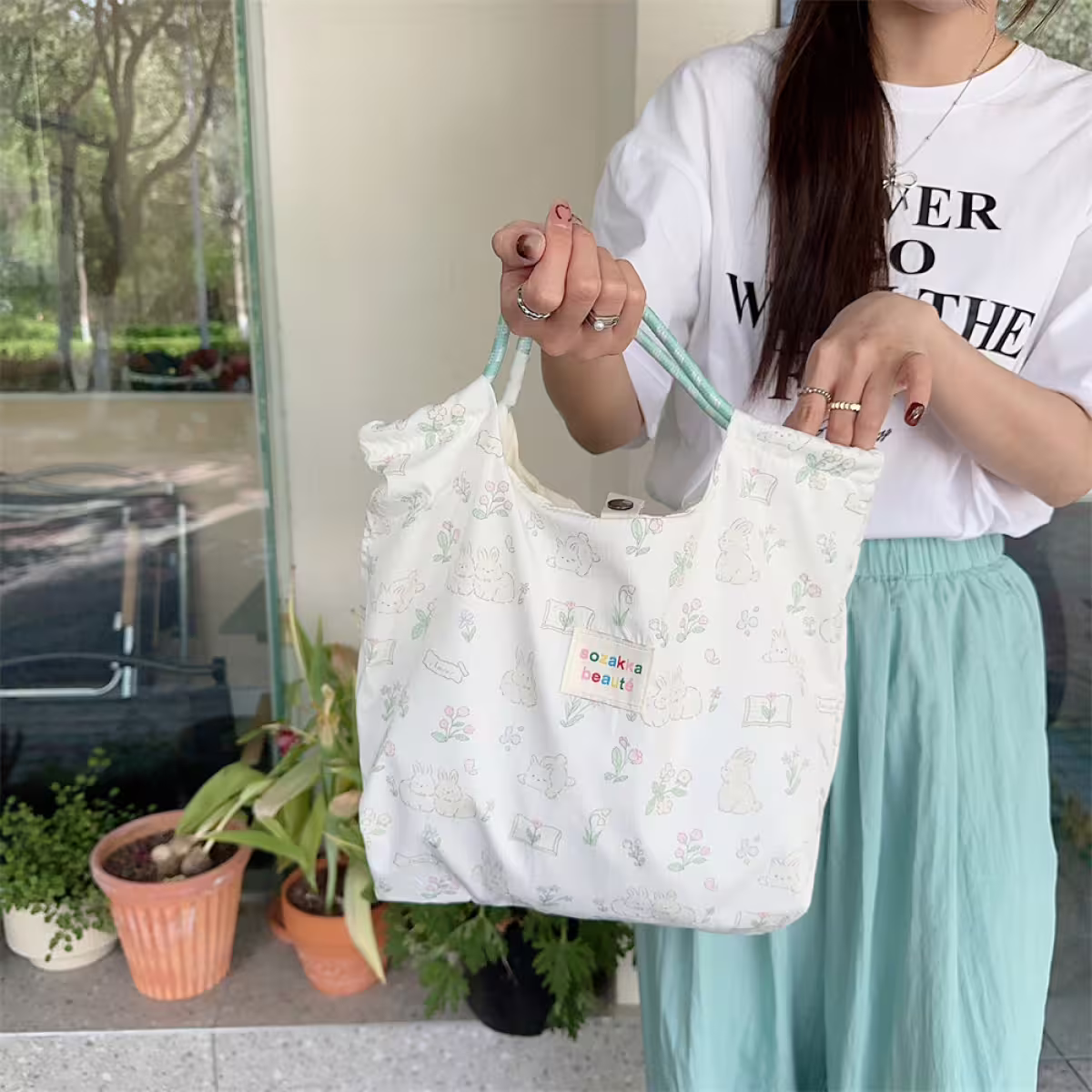 森林動物印花×手提袋×綠色兔兔-第5張