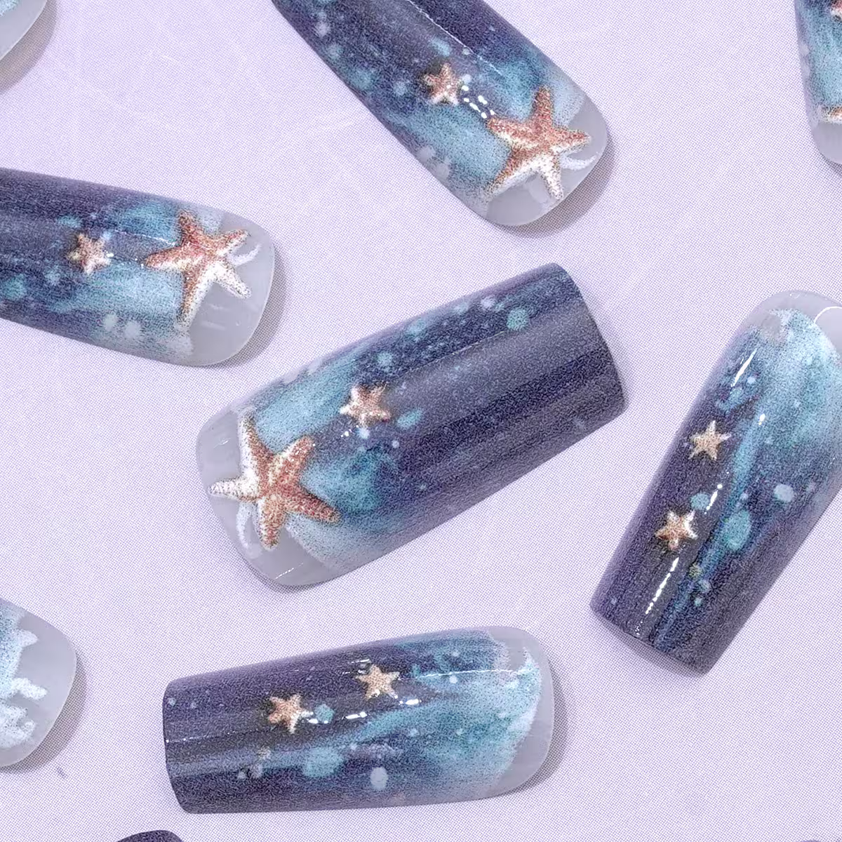 海藍海星印花亮面×穿戴式手指甲片×二十四入-第5張