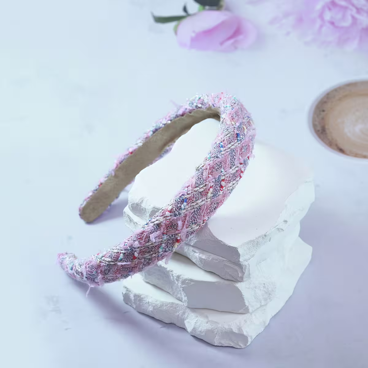 繽彩粉紅小香風毛呢×髮箍-第4張