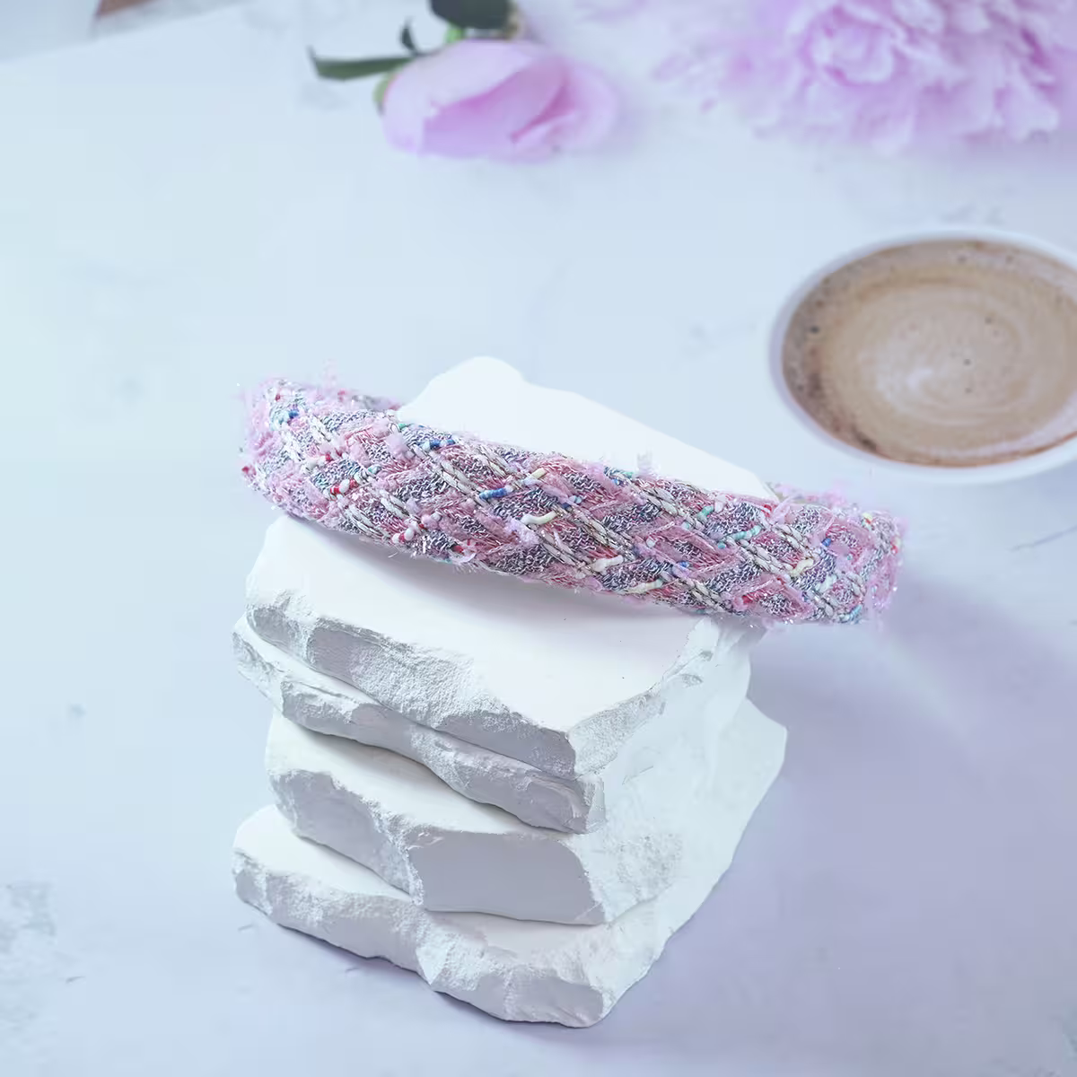 繽彩粉紅小香風毛呢×髮箍-第6張