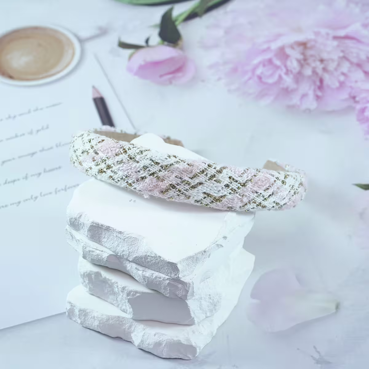 白底粉嫩小香風毛呢×髮箍-第5張