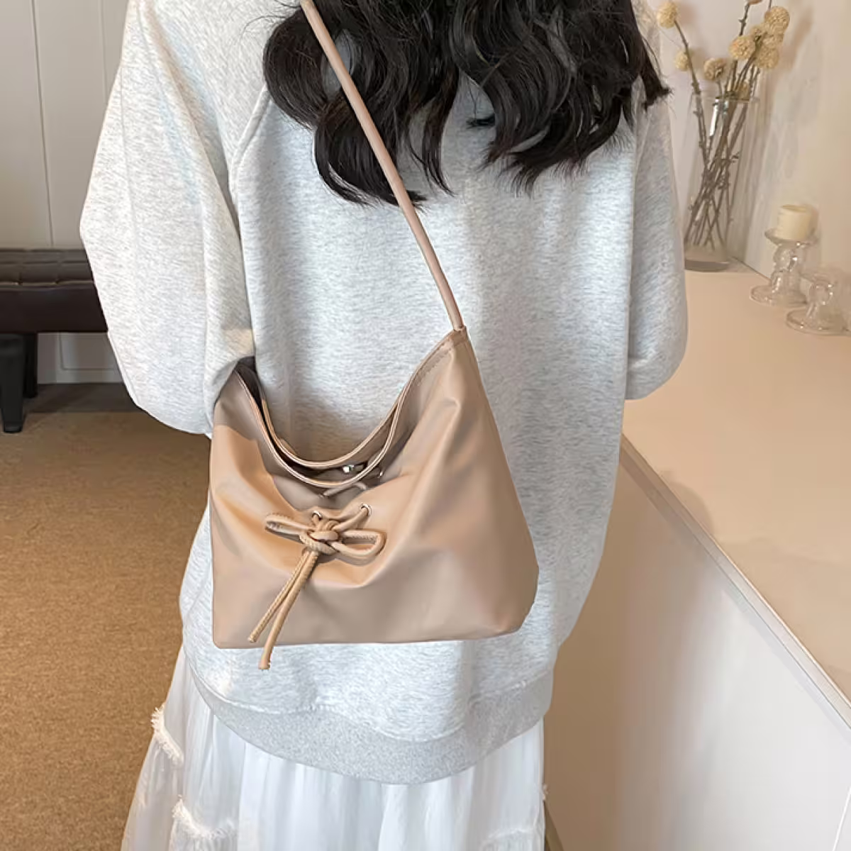 結繩甜美皮革包×肩背包×卡其-第4張