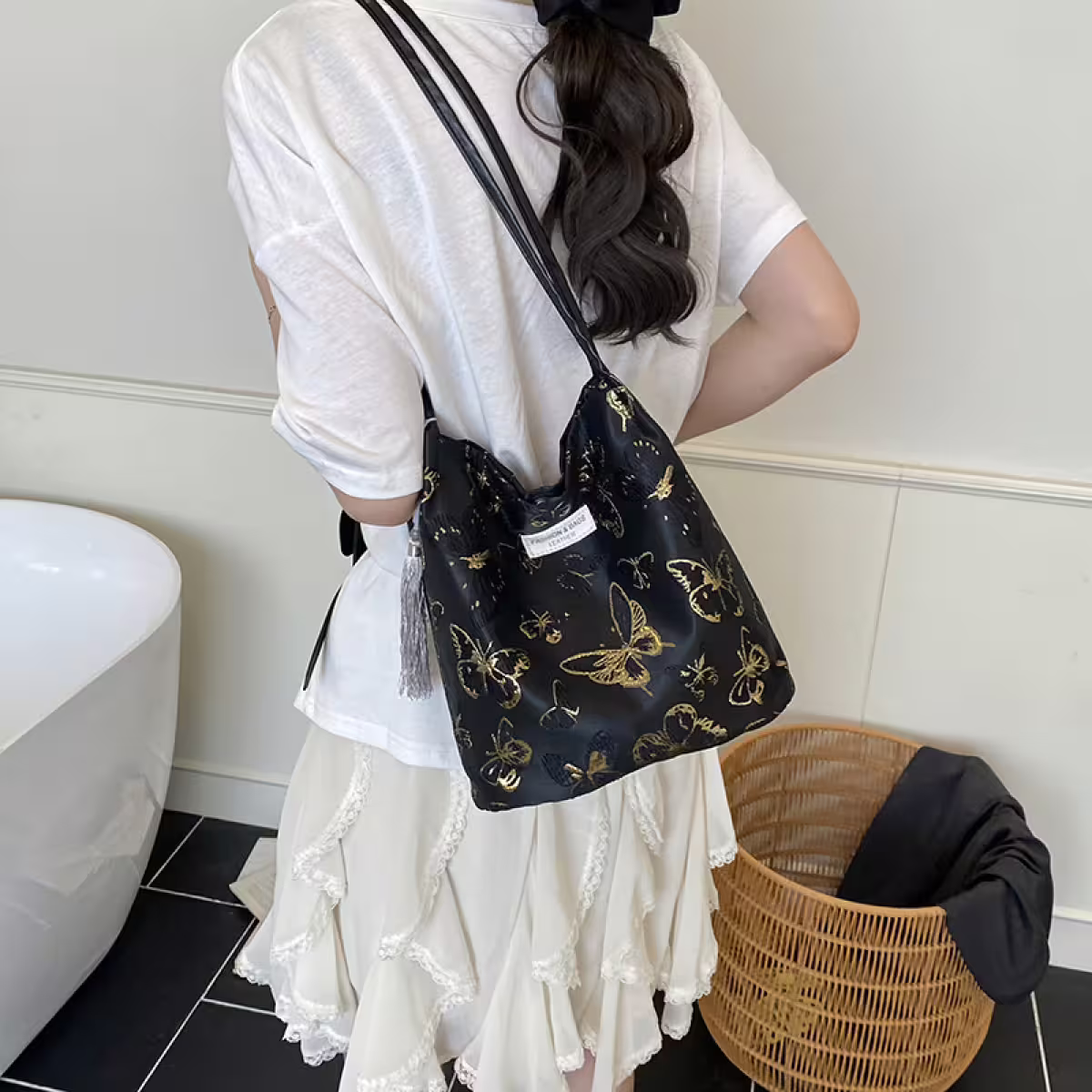 東方蝴蝶刺繡×肩背包×黑色-第5張