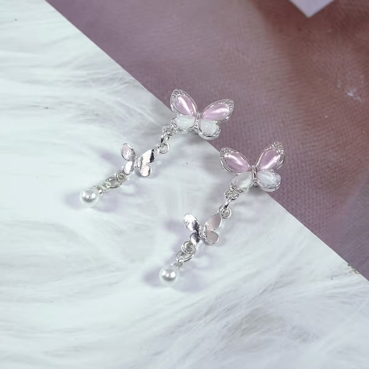 靈動粉蝶×吊墜耳環-第1張