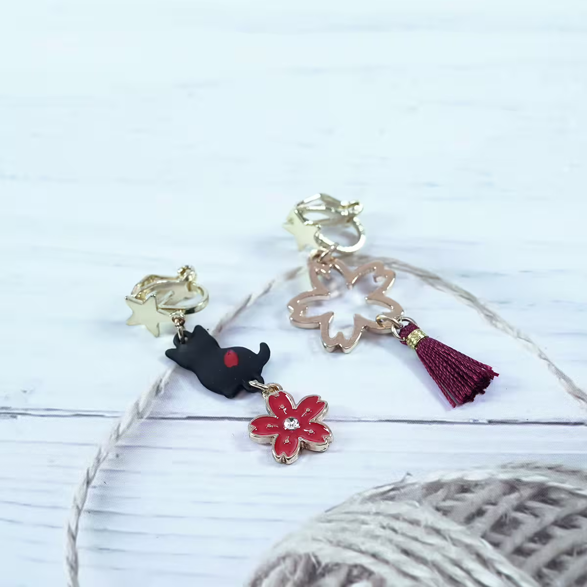 黑貓紅櫻流蘇×不對稱三角耳夾-第2張
