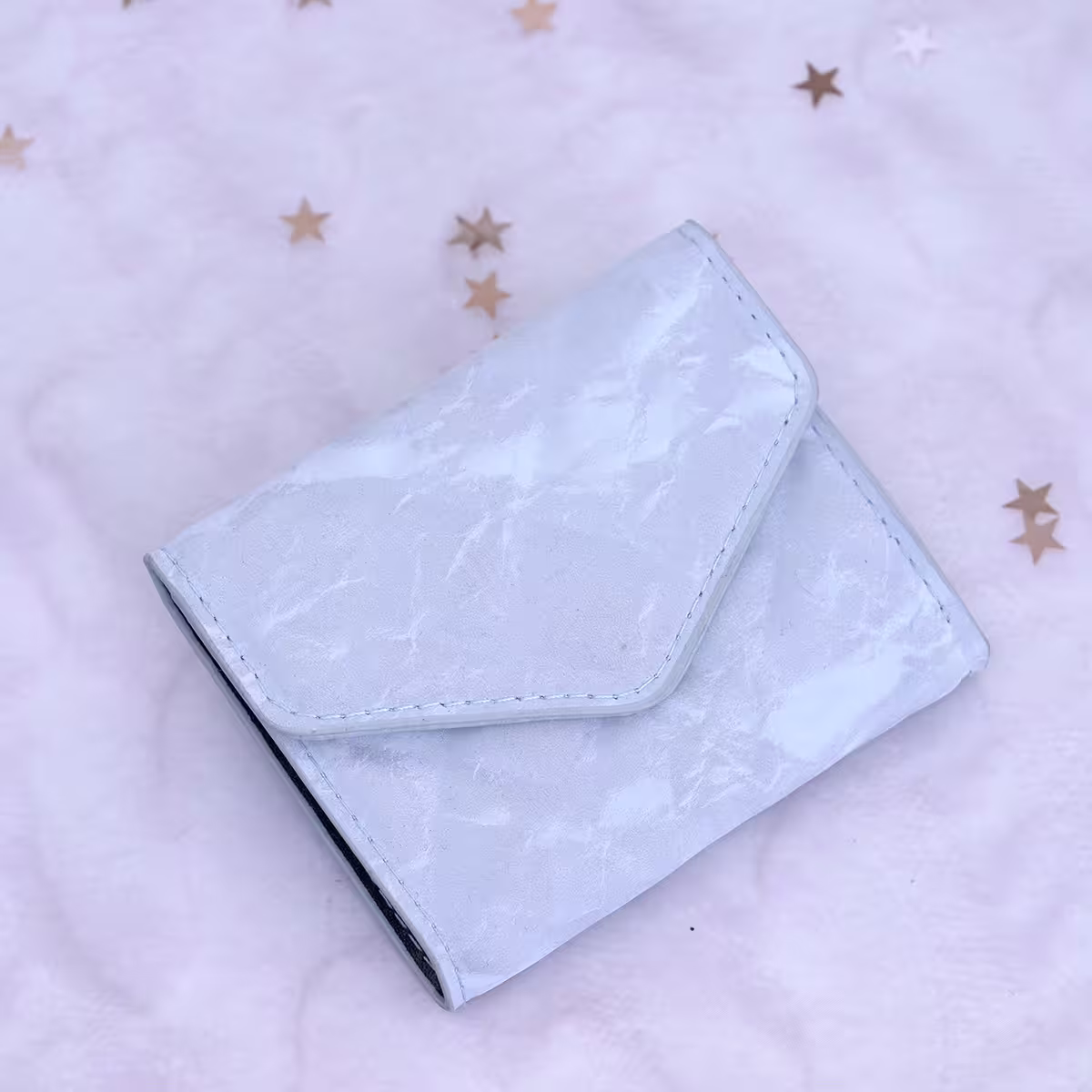 信封爆閃麂皮×三折短皮夾×藍色-第3張