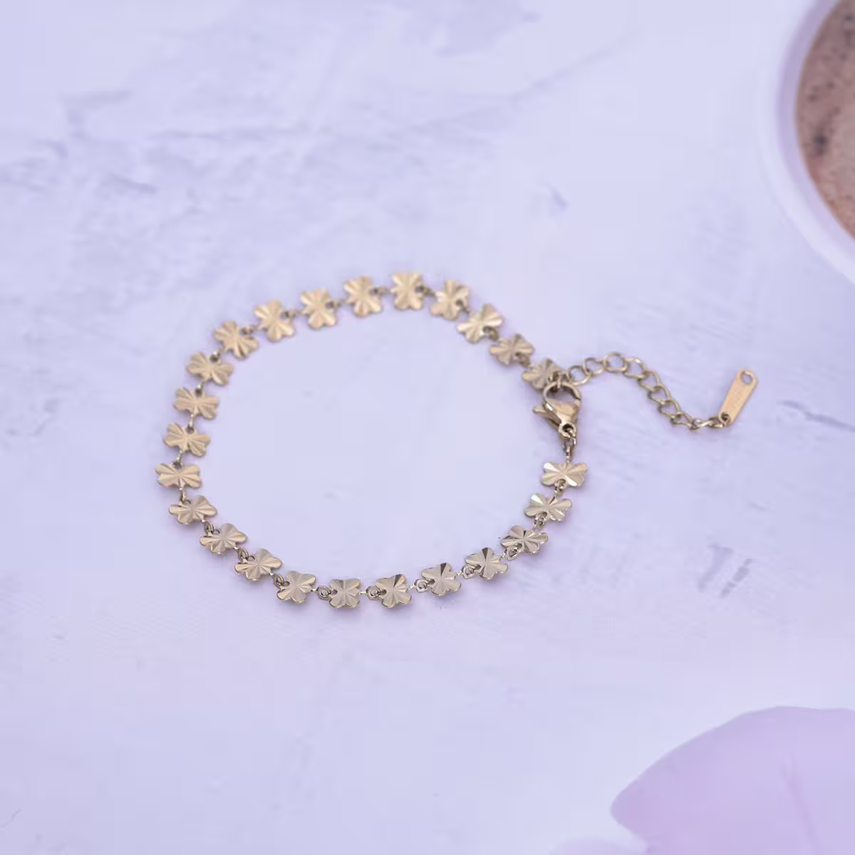 316鋼飾×四葉草壓花紋 ×手鍊×金色-第3張