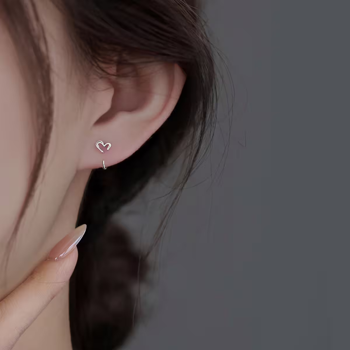 925銀針×線條愛心×耳勾-第5張