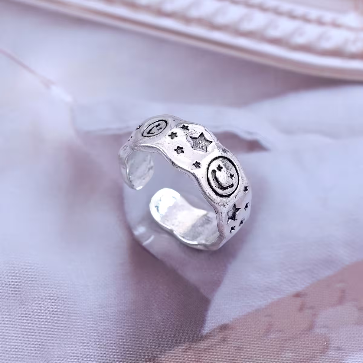 寬版笑臉星星×開口戒指-第1張