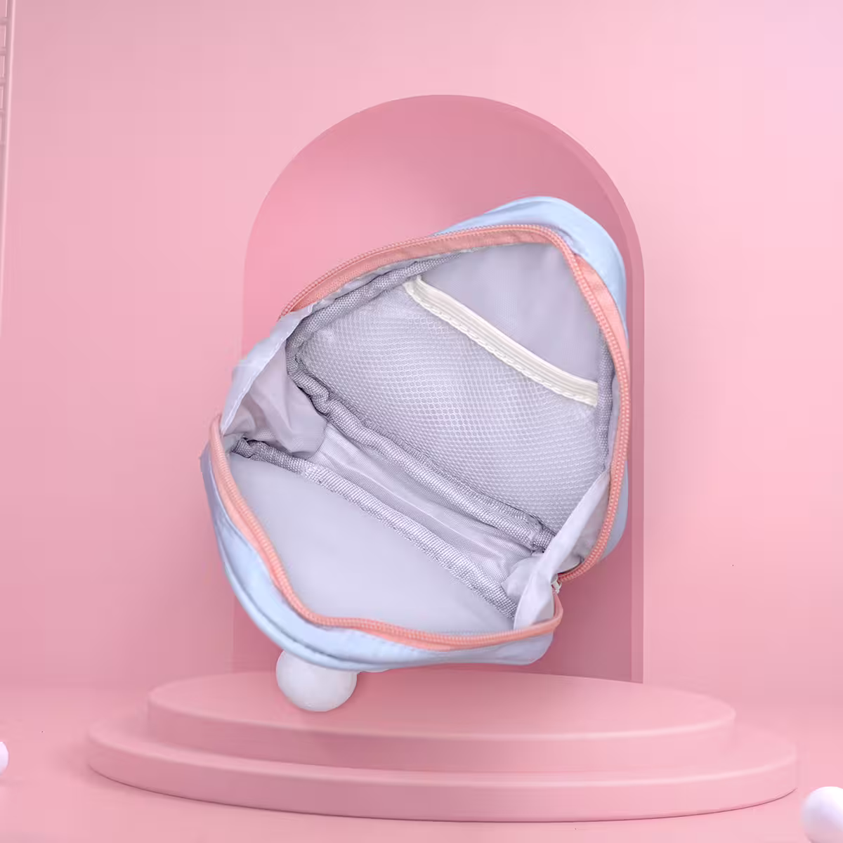 撞色倒三角手提&times;化妝收納包&times;藍色-第2張