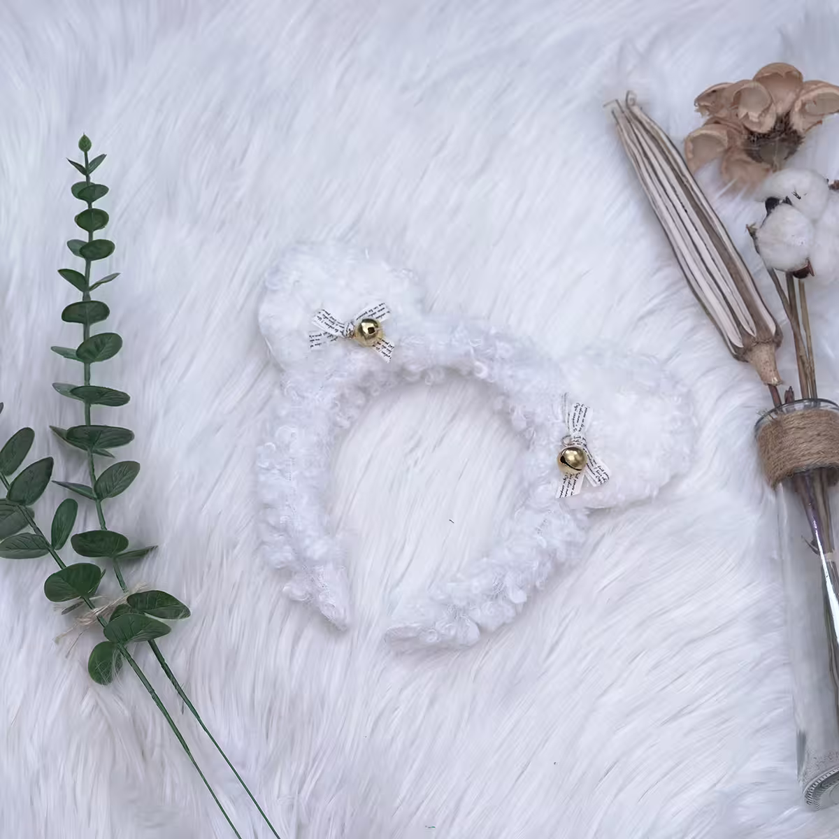 羊羔毛鈴鐺蝴蝶結熊耳×髮箍×共三色-第2張