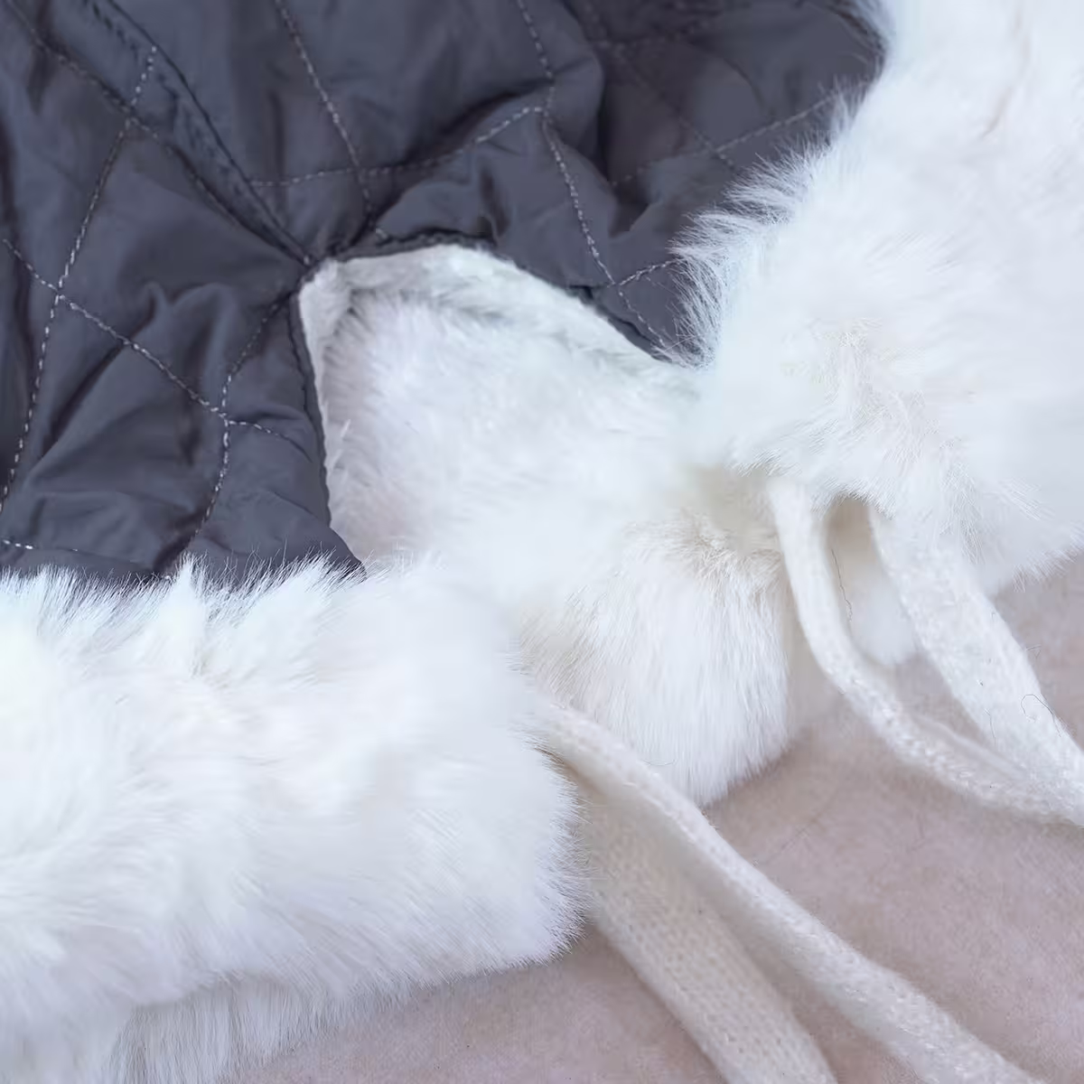 空氣菱格紋仿貂毛×毛帽×灰色-第3張