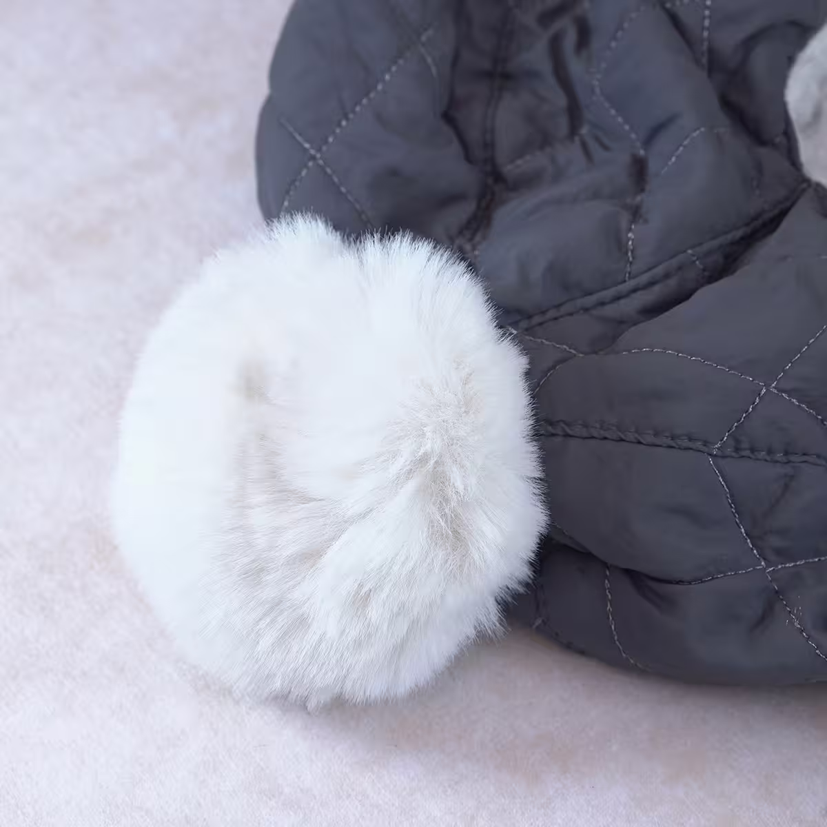 空氣菱格紋仿貂毛×毛帽×灰色-第4張